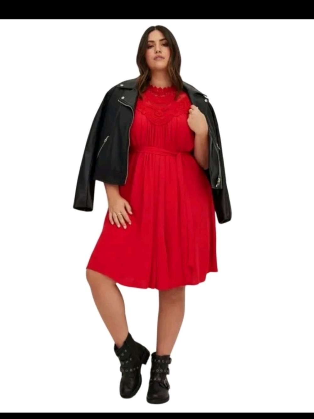 NWT Torrid red crinkle gauze swing dress with crochet lace yoke size 6X